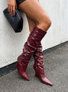 Aachool Women's Slouchy Wedge Boots | Pointed Toe Knee High Boots