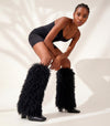 Aachool Women's Black Shaggy Fur Knee High Boots | Square Toe Block Heel Boots