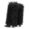 Aachool Women's Black Shaggy Fur Knee High Boots | Square Toe Block Heel Boots