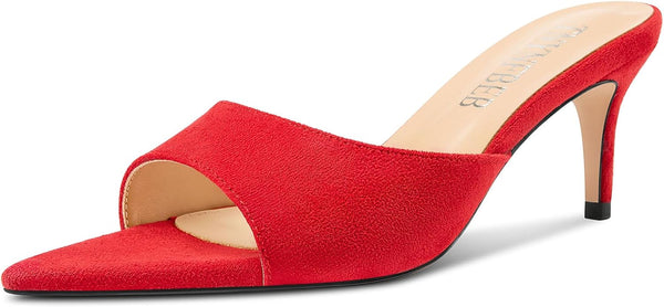 Aachcol Womens Mid Heel Pointed Toe Sandals Mules Shoes Slip-on Slingback Prom Party Dress Basic Classic Summer 2.6 Inches Heels