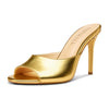 Aachcol Stiletto Peep-Toe Mule Sandals | Patent Leather 3.9" High Heels