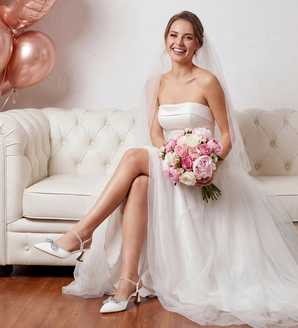 Aachcol Women's Rhinestone Bow Slingback Heels | Elegant Bridal Wedding Shoes