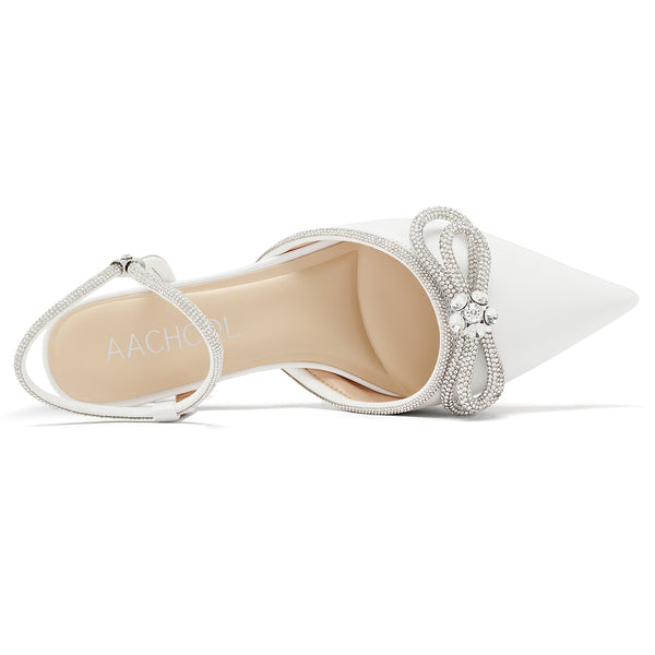 Aachool Women's Rhinestone Bow Slingback Heels | Elegant Bridal Wedding Shoes