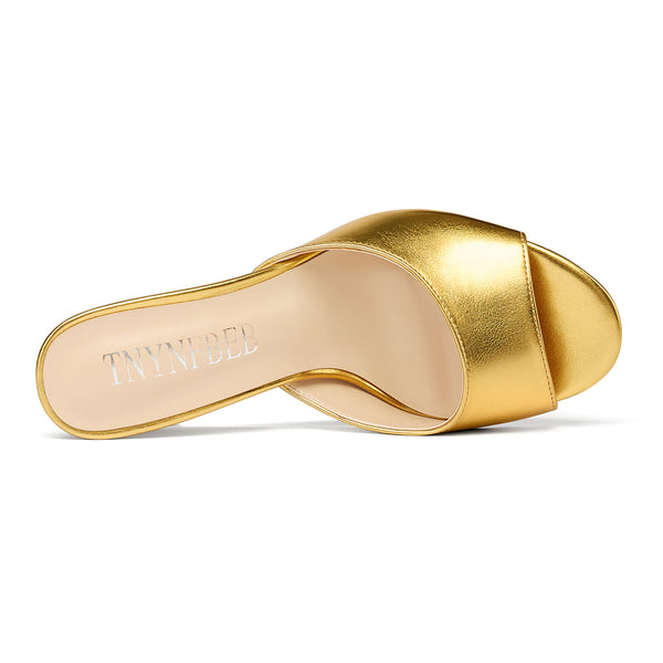 Aachcol Stiletto Peep-Toe Mule Sandals | Patent Leather 3.9" High Heels