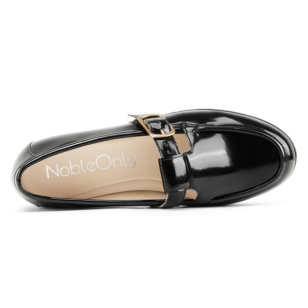 Aachcol Women's Patent Leather Gold Buckle Loafers | Casual Professional Slip-On Shoes