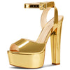 Aachcol Peep Toe Platform Ankle Strap Heels | 5.9" Block Heel Shoes