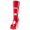 Aachool Women's Cut-Out Platform Stiletto Boots | Patent Leather Tall Heels