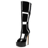 Aachool Women's Cut-Out Platform Stiletto Boots | Patent Leather Tall Heels