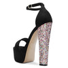 Womens Chunky Block High Platform Heel Peep Open Toe Sandals Ankle Strap Buckle Party Cute 5.9 Inches Heels