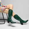 Women Ladies Cowboy Boots for Women Western Cowgirl Boots Embroidered Pointed Toe Mid Calf Boots with Chunky Block Heel 6CM Heels