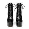 15CM High Heels Platform Stiletto Ankle Boots with Zipper and Lace-up Detail, Featuring Round Toe