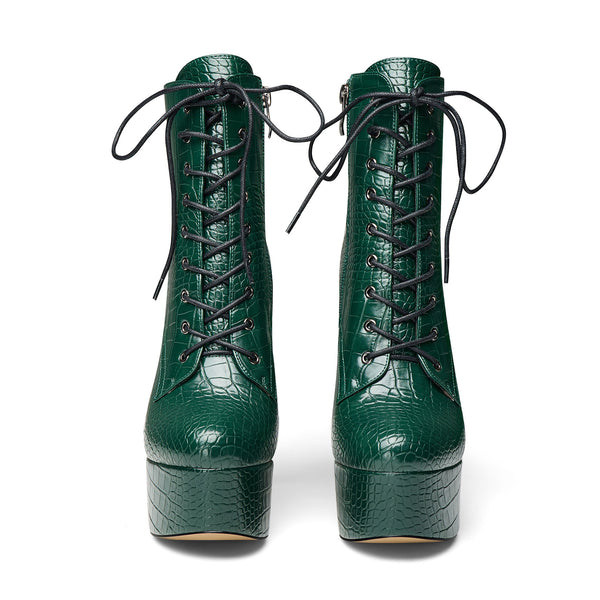 15CM High Heels Platform Stiletto Ankle Boots with Zipper and Lace-up Detail, Featuring Round Toe