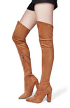 CASTAMERE Womens High Heels Over The Knee Boots Sexy Pointy Toe Chunky Block 10CM Heel Boot with Zipper