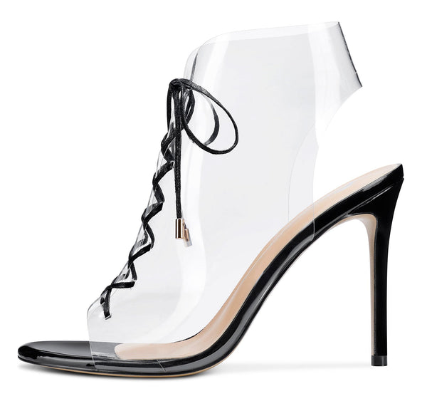 CASTAMERE Womens High Heels Transparent Laced Sandals Sexy Clear Peep Toe 10CM Heels