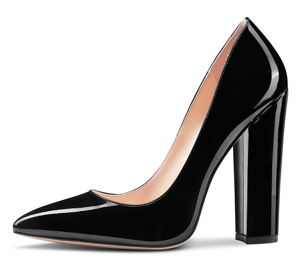 CASTAMERE Womens Sky High Block Heels Pumps Pointed Toe Slip-on 4.7 Inch Heels Classic Shoes