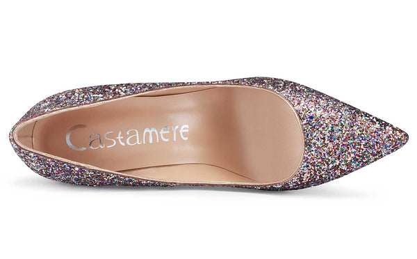 CASTAMERE Womens High Heel Pointed Toe Slip-on Fashion Glitter Pumps 8CM