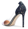 DearOnly Women's High Heels Transparent Clear Pumps Slip On Sexy Pointed Toe Stilettos 4 Inch Colorful Glitter Heel