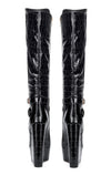 NobleOnly Women's High Heels Platform Wedge Mid Calf Boots Round Toe Boot with Zipper Basic Office Black Boot 6" Heel Shoes