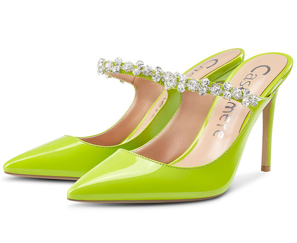 CASTAMERE Womens Slingback Slip On High Heels Pumps Rhinestones Strappy Pointy Toe 10CM Heel Sandals