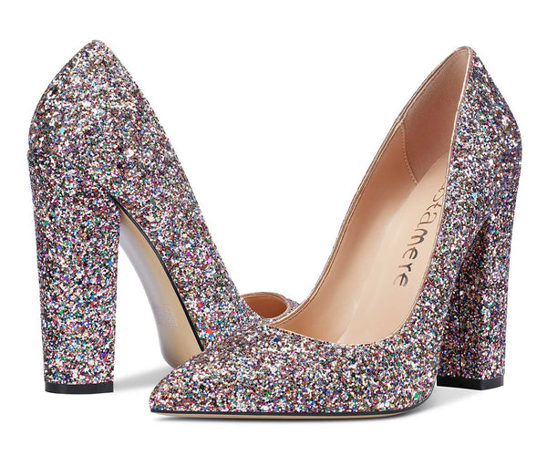 CASTAMERE Womens Sky High Block Heels Pumps Pointed Toe Slip-on 4.7 Inch Heels Shoes