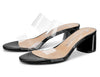CASTAMERE Womens Chunky Block Mid Heels Sandals Slip On Transparent Ankle Strap Open Toe 5CM Heeled Sandal