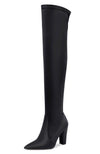 NobleOnly Women's High Heels Over Knee Boots Pointed-Toe Sexy Boot with Zipper Basic Office Boot 4" Chunky Heel Shoes