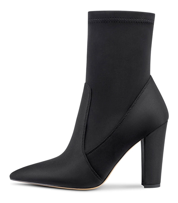 NobleOnly Women's High Heels Ankle Boots Pointed Toe Boot with Zipper Basic Office Boot 4" Chunky Heel Shoes