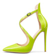 DearOnly Women's High Heels Cross Ankle Strap Pumps Pointed Toe 4.7" Inch Patent Heel Buckle
