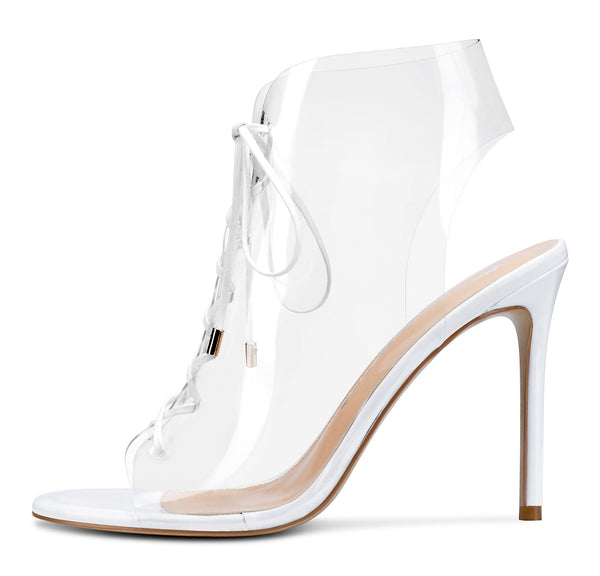 CASTAMERE Womens High Heels Transparent Laced Sandals Sexy Clear Peep Toe 10CM Heels