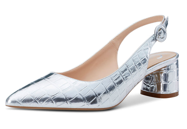 CASTAMERE Womens Chunky Block Heels Slingback Pumps Slip-on Pointy Toe 5CM Heel Sandals