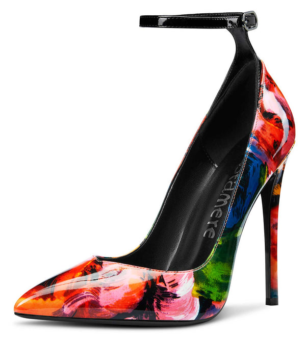 CASTAMERE Womens Sexy Ankle Strap High Heels Pumps Elegant Pointy Toe Stilettos 12CM Heel Shoes