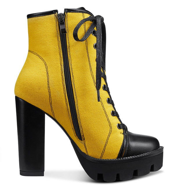 CASTAMERE Womens High Heel Platform Lace Up Booties Chunky Heel Ankle Boots with Zipper Round Toe 12CM Heels
