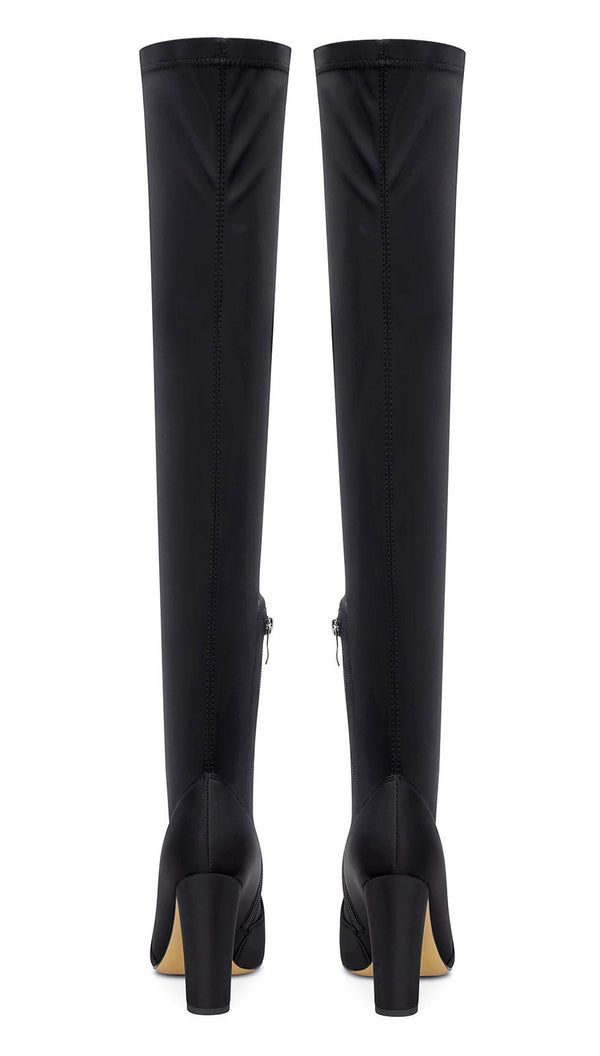 NobleOnly Women's High Heels Over Knee Boots Pointed-Toe Sexy Boot with Zipper Basic Office Boot 4" Chunky Heel Shoes