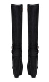 NobleOnly Women's High Heels Platform Wedge Mid Calf Boots Round Toe Boot with Zipper Basic Office Black Boot 6" Heel Shoes