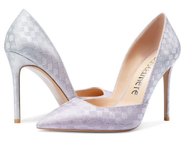 CASTAMERE Womens D'Orsay Slip On High Heels Pumps Elegant Pointy Toe Stilettos 10CM Heel Purple Silver Glitter Shoes