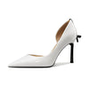 Castamere Women High Stiletto Heel Pointed Toe Pumps Slip-on Bow-Knot Wedding Sexy Dress 3.3 Inches Heels White Patent