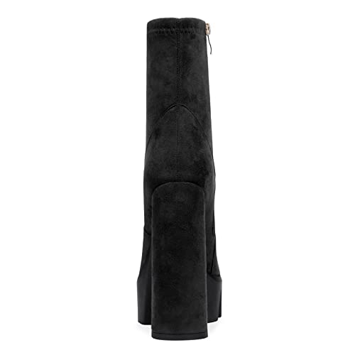 Castamere Women Platform Ankle Boots Short Bootie High Heel Close Toe Chunky Block 5.9 Inches Heels Zipper Slip-on Boots Black Suede