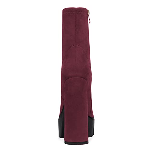 Castamere Women Platform Ankle Boots Short Bootie High Heel Close Toe Chunky Block 5.9 Inches Heels Zipper Slip-on Boots Burgundy Wine Red