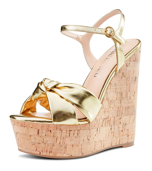 CASTAMERE Women's Sky High Wedge Heel Sandals Ankle-Strap Open-Toe High Heels Sandal Bowknot Party Dress 6Inch Heel Shoes