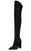 CASTAMERE Womens High Heels Over The Knee Boots Sexy Pointy Toe Chunky Block 10CM Heel Boot with Zipper