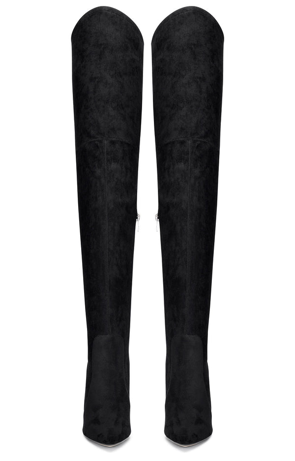 CASTAMERE Womens High Heels Over The Knee Boots Sexy Pointy Toe Chunky Block 10CM Heel Boot with Zipper