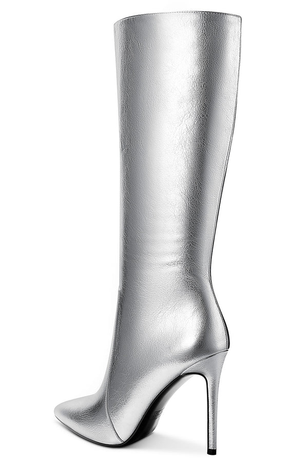 CASTAMERE Womens Knee High Boots High Heels Elegant Pointy Toe Stilettos Boot with Zipper 10CM Heel