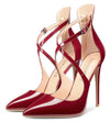 DearOnly Women's High Heels Cross Ankle Strap Pumps Pointed Toe 4.7" Inch Patent Heel Buckle
