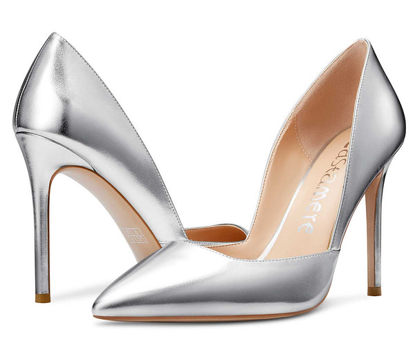 CASTAMERE Womens D'Orsay Slip On High Heels Pumps Elegant Pointy Toe Stilettos 10CM Heel Shoes