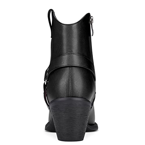 Aachcol Women Ankle Boots Short Bootie Square Toe Low Kitten Chunky Block Heel Western Cowboy Cowgirl Matte Zipper Dress Shoes Black 2.5 Inch