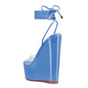 Castamere Womens High Wedge Platform Heel Peep Open Toe Ankle Strap Sandals Lace Wedding Clear Dress Shoes 5.9 Inches Heels Blue Transparent