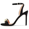 Castamere Women Stiletto High Heel Open Toe Ankle Strap Metal Chain Sandals Prom Party 3.9 Inches Heels Black