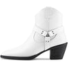 Aachcol Women Ankle Boots Short Bootie Square Toe Low Kitten Chunky Block Heel Western Cowboy Cowgirl Matte Zipper Dress Shoes White 2.5 Inch