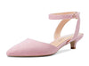 Women Kitten Low Heel Close Pointed Toe Pumps Ankle Strap Slingback Buckle Sandals Wedding Office Cute Classic Shoes Pink Suede