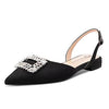 TNYNFBEB Women Chunky Block Low Heel Pointed Toe Flats Shoes Slingback Buckle Rhinestone Crystal Party Cute 0.6 Inches Heels Black